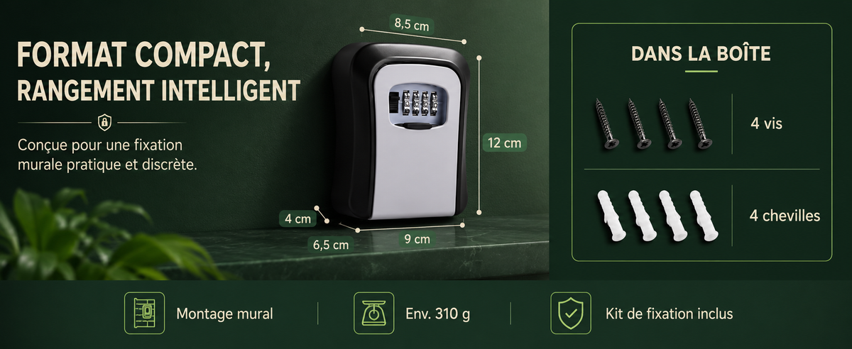 Boîte à clés murale 4 chiffres en zinc – LDS®